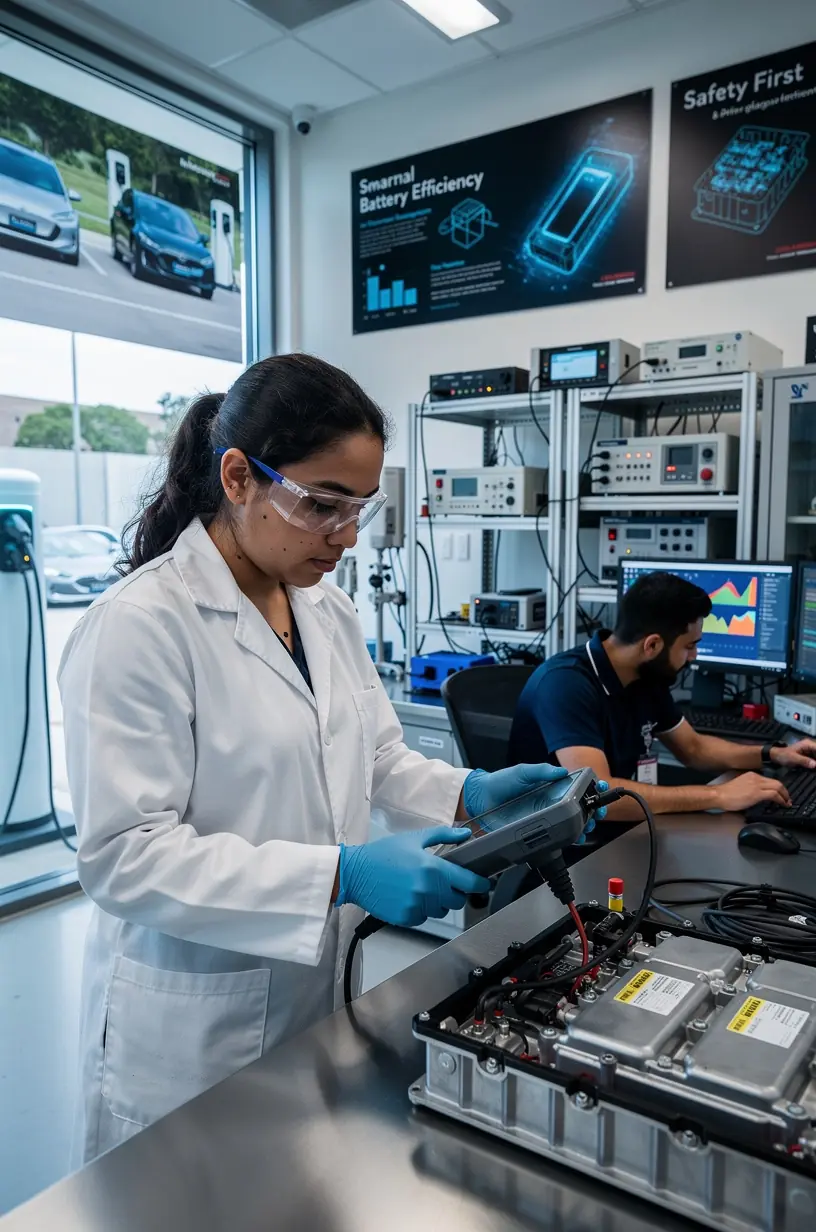 Werkstattmitarbeiter führt Software-Update zur Optimierung der Batterieleistung durch